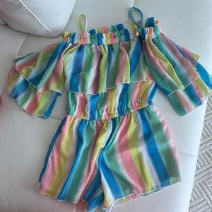 NWOT Bebe Girls Striped Ruffled Romper